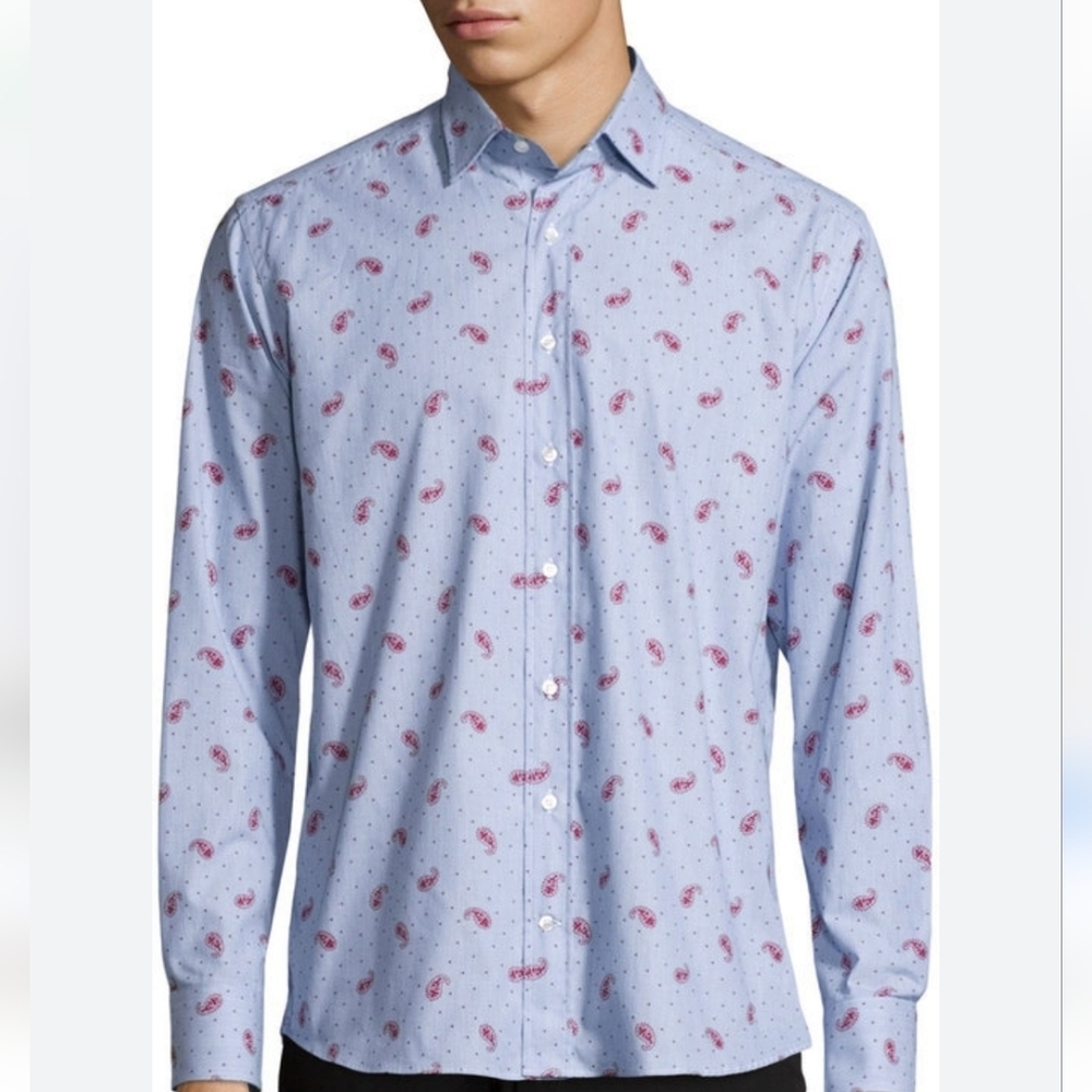 Men's Etro Slim Fit Blue & Red Paisley Print Shirt - Size L Excellent Condition